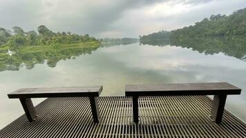 nature trial landscape for run and activity in Morning panorama of lake in the Lake District in Singapore reservoir photo