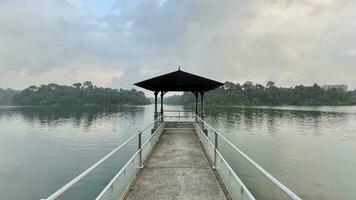 nature trial landscape for run and activity in Morning panorama of lake in the Lake District in Singapore reservoir photo