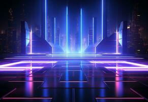 Ai Generative Neon illuminated futuristic backdrop realistic image, ultra hd, high design very detailed photo