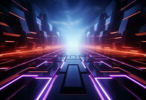 Ai Generative Neon illuminated futuristic backdrop realistic image, ultra hd, high design very detailed photo