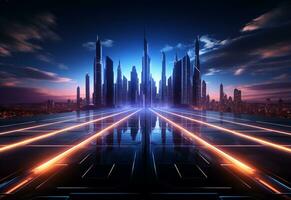 Ai Generative Neon illuminated futuristic backdrop realistic image, ultra hd, high design very detailed photo