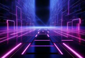 Ai Generative Neon illuminated futuristic backdrop realistic image, ultra hd, high design very detailed photo