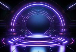 Ai Generative Neon illuminated futuristic backdrop realistic image, ultra hd, high design very detailed photo