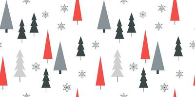 Stylish Christmas tree minimalistic seamless pattern. Scandinavian winter. Forest. Snowflakes. Endless background, wrapping paper, banner, backdrop. vector