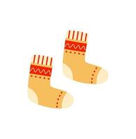 Woolen beige socks isolated on white background. Autumn and winter cozy season. Accessorize. Apparel. vector