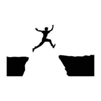 Man jumping over abyss between hill. vector