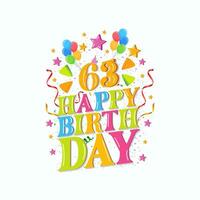 63 years happy birthday logo with balloons, vector illustration 53th Birthday Celebration design