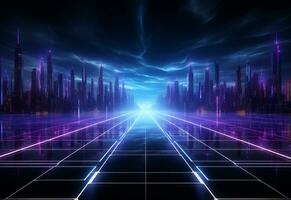 Ai Generative Neon illuminated futuristic backdrop realistic image, ultra hd, high design very detailed photo