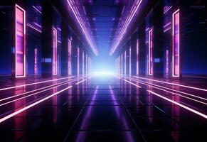 Ai Generative Neon illuminated futuristic backdrop realistic image, ultra hd, high design very detailed photo