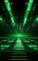 Ai generative Backdrop With Illumination Of green Spotlights For Flyers realistic image, ultra hd, high design very detailed photo