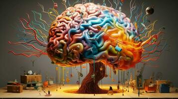 Vibrant brain creativity, colorful abstract ideas around the mind. Innovative thinking concept photo
