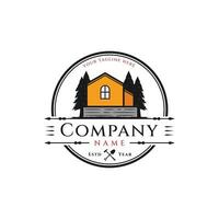 Logo with House or Barn and Pine Tree for Outdoor Business or Farming vector