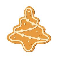 Christmas tree isolated on white background. Christmas gingerbread cookie. Winter holiday food. Happy new year. Merry Christmas holiday. Vector illustration.