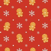 Christmas seamless pattern with snowflakes and gingerbread men. Perfect for wallpapers, wrapping paper, fill patterns, winter greetings, web page background, Christmas and New Year cards. vector