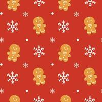 Christmas seamless pattern with snowflakes and gingerbread men. Perfect for wallpapers, wrapping paper, fill patterns, winter greetings, web page background, Christmas and New Year cards. vector