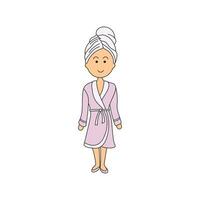 dibujos animados vector ilustración linda niña vistiendo un bata de baño icono en garabatear estilo