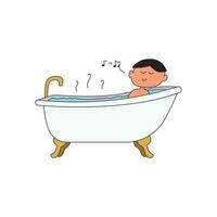 Cartoon Vector illustration boy takes a bath in the tub icon in doodle style