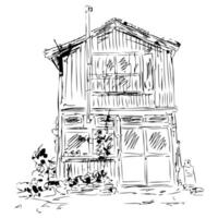 Hand drawing sketch old store building. Perfect print for tee, poster, card, sticker. vector