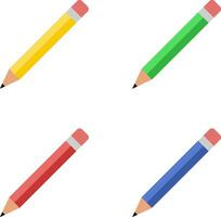 Pencils, vector. Pencils with eraser. Yellow, green, red and blue pencil. vector