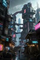 un cyberpunk fantasía ciudad ai generado foto