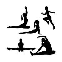 Collection of women silhouettes yoga poses. vector