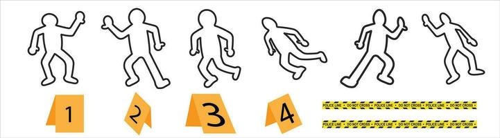 crime scene evidence accident, mark body, silhouette vector