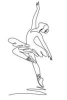 One continuous line drawing of ballet dancer. Illustration shows a Ballerina in motion. Art. Ballet. Editable stroke. Doodle outline vector illustration