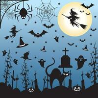 Halloween pattern background design with pumpkin, ghost, skull, spider web, bats. Vector Halloween  pattern.