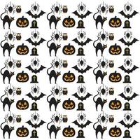 Halloween pattern background design with pumpkin lantern, ghost, spider, black cats  and other scary or festive elements. Halloween pattern background vector