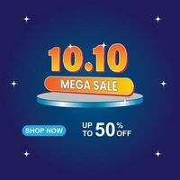 10.10  mega sale podium banner template design for web or social media. Special offer, discount, Shopping banner template design vector