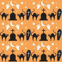 Halloween pattern background design with pumpkin lantern, ghost, spider, black cats  and other scary or festive elements. Halloween pattern background vector