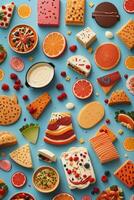 Fresh delicious food pattern background AI Generated photo