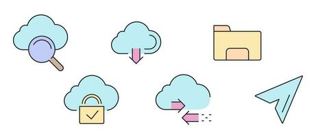 This is a set of colored contour icons for cloud storage vector