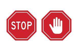 detener firmar icono, rojo detener y mano la carretera señales ilustración vector