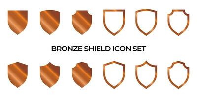 Shield icon set in bronze color style. Protect shield security line icons. Badge quality symbol, sign, logo or emblem. Vector illustration