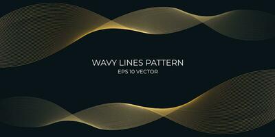 Vector wavy lines pattern smooth curve flowing gold gradient light isolated on navy background. Concept for technology, digital, communication, science, music.