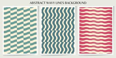 Set of abstract wavy lines. Sunburst, swirl, grunge, waves retro groovy color for vintage vibes poster. Flat vector background isolated.