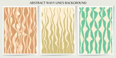 Set of abstract wavy lines. Sunburst, swirl, grunge, waves retro groovy color for vintage vibes poster. Flat vector background isolated.