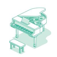 Isometric open grand piano. Music object isolated on white background. Outline icon. vector