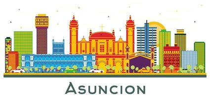 horizonte de la ciudad de asunción paraguay con edificios de color aislados en blanco. vector