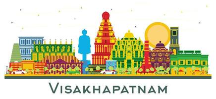 Visakhapatnam India City Skyline with Color Buildings isolated on white. vector