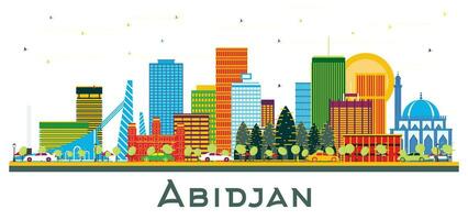 Abidjan Ivory Coast City Skyline with Color Buildings isolated on white. vector