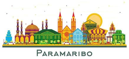 Paramaribo Suriname City Skyline with Color Buildings isolated on white. vector