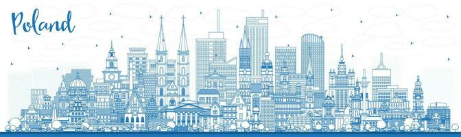 Outline Poland City Skyline with Blue Buildings. Poland Cityscape with Landmarks. vector