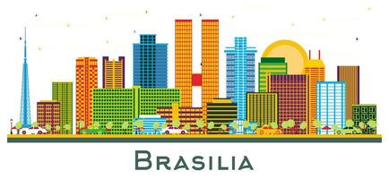 Brasilia Brazil City Skyline with Color Buildings isolated on white. vector