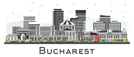 Bucharest Romania City Skyline with Color Buildings isolated on white. Vector Illustration. Bucharest Cityscape with Landmarks.