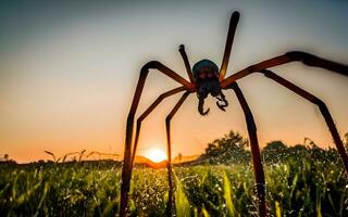 Masterpiece in Silk, An Exquisite Glimpse into the Intricate Artistry of a Spider Weaving Its Web. AI Generated photo