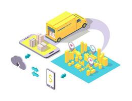 Color 3d Delivery Service Tracking App Concept Isometric View. Vector