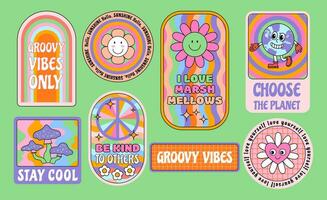 Cartoon Color Fun Groovy Retro Elements Set. Vector