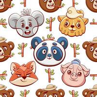 Vector pattern of cute animals in cartoon style.
